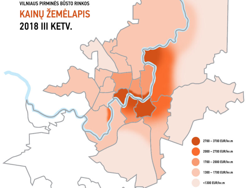 Vilniaus pirminės būsto rinkos kainų žemėlapis. 2018 III ketv.